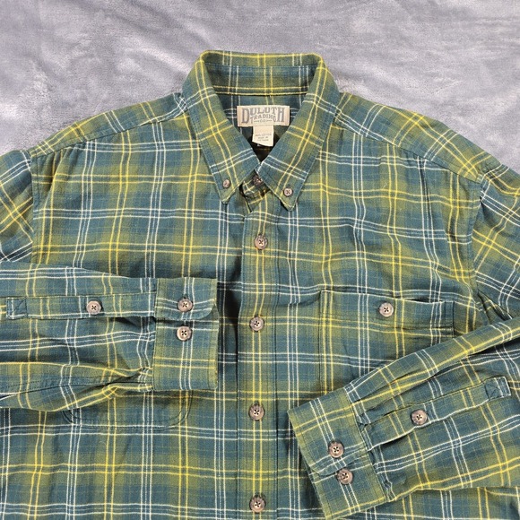 Duluth Free Swingin Flannel Mens XLT Tall Green Plaid Outdoor Relaxed Fit Cotton - Picture 1 of 9